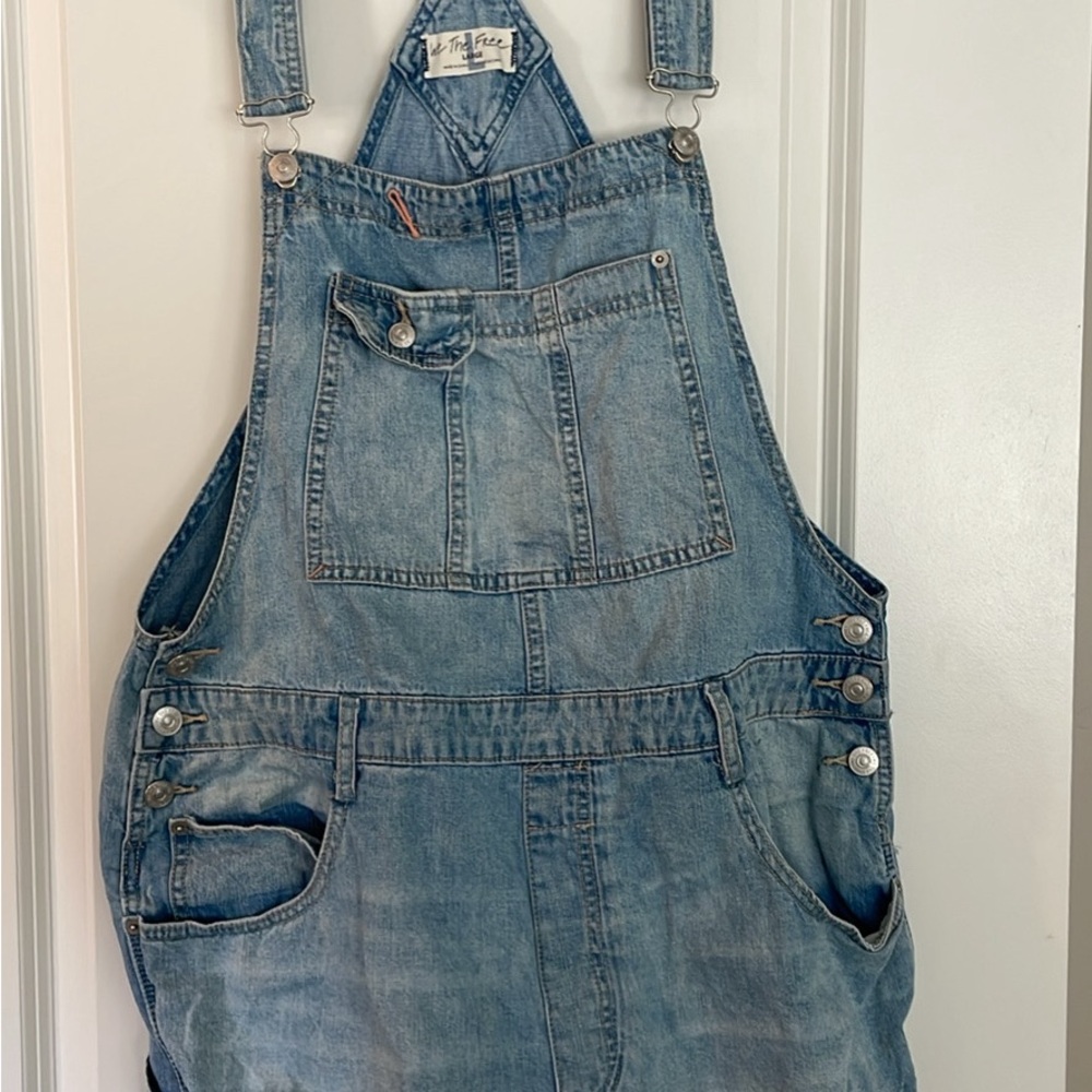 We The Free Light Blue Denim Short Overalls Large